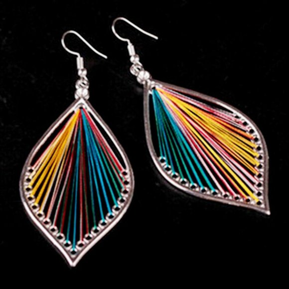 Dangle Earrings Boho Chic Handmade String - Thread  W/Silver Tone 9cm… - Picture 5 of 5